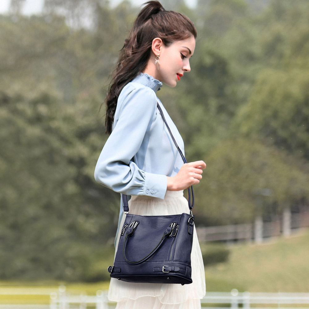 Ladies Leather Handbag Designer Top-Handle Bag Vintage Fashion Tote Shoulder Bag - Picture 23 of 24