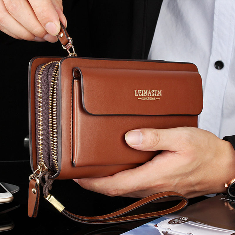 Mens Long Wallet Leather Zipper Large Phone Holder Bag Business Clutch  Handbag