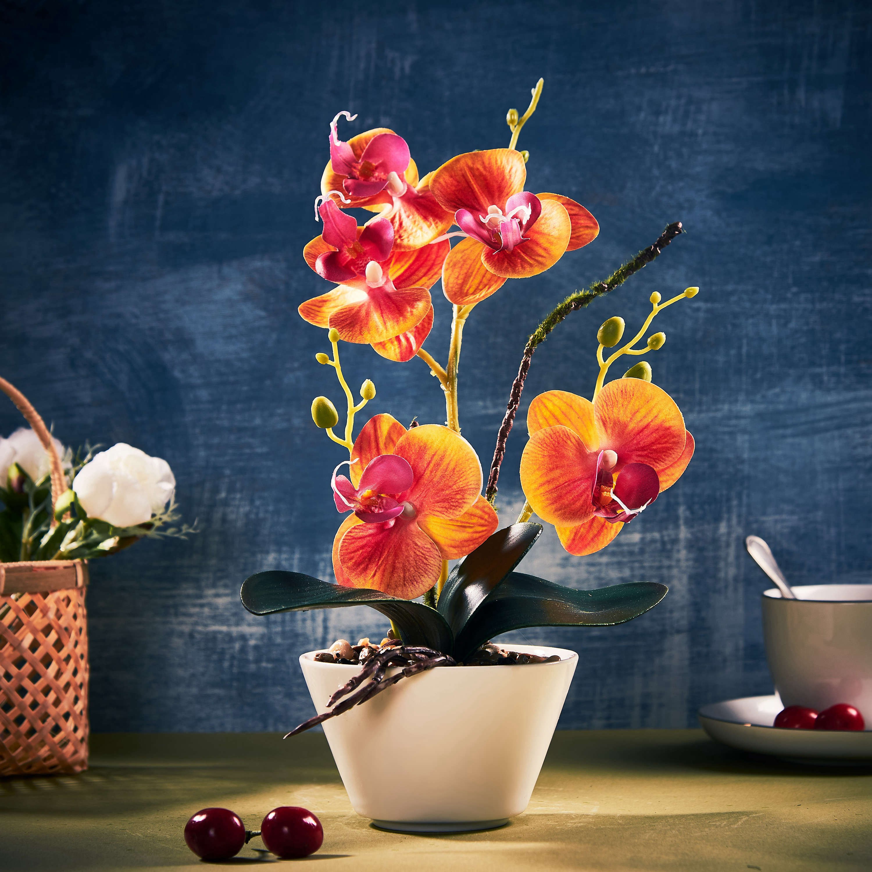 Künstliche Orchidee mit Topf Kunstpflanze Kunstblume 31cm Tischdeko Wohnzimmer 