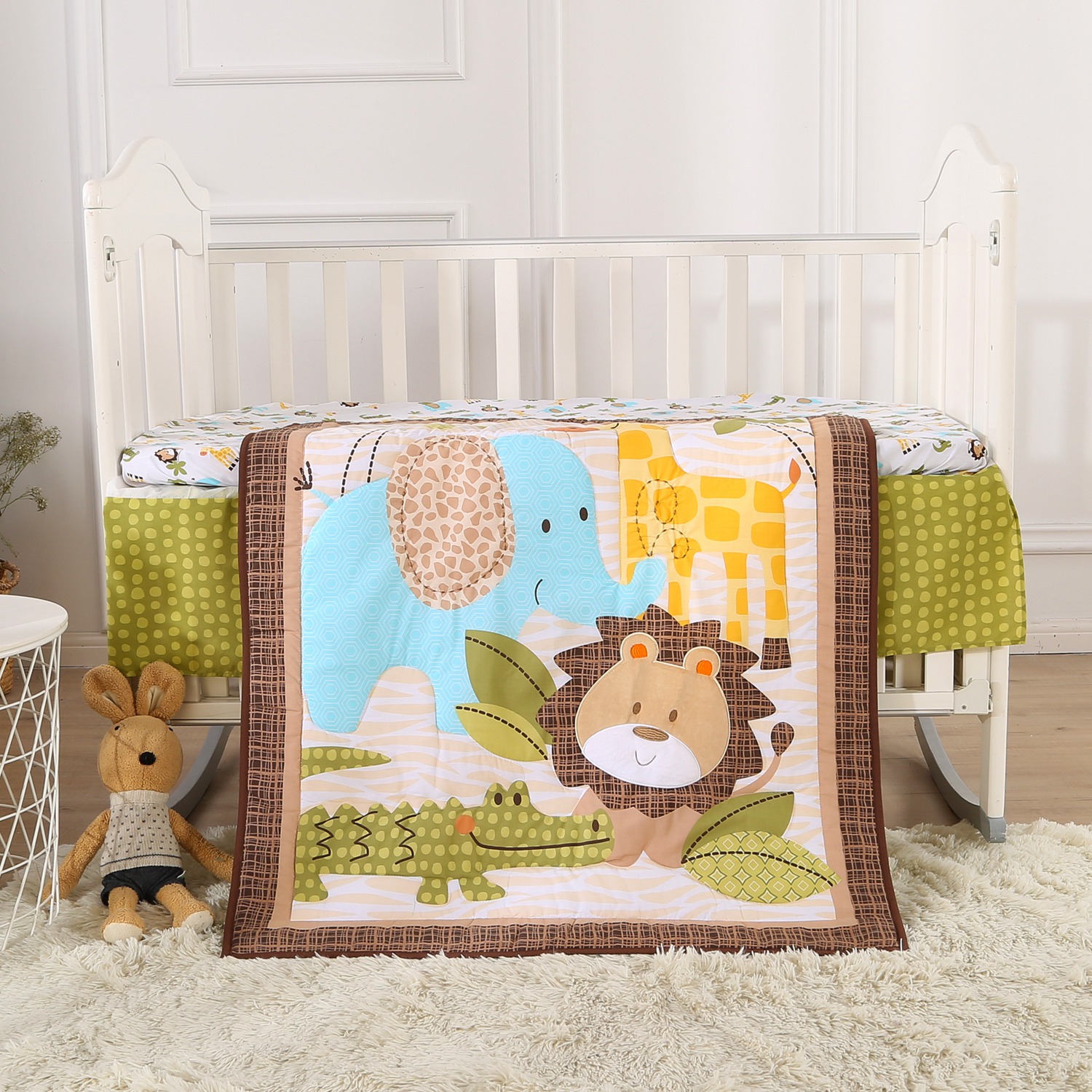 3 Piece Crib Bedding Set Baby Boys Girls Kid Nursery Crib Comforter Skirt Sheet - Picture 15 of 63