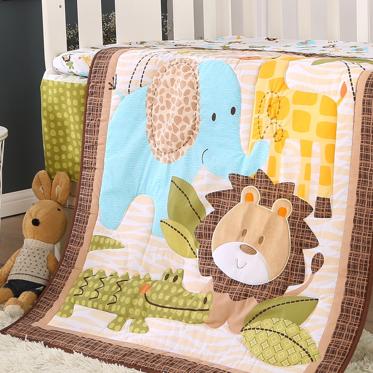 Safari Crib Bedding Set Mini Crib Bedding Set Boy 3PCS Mini Crib Comforter Set