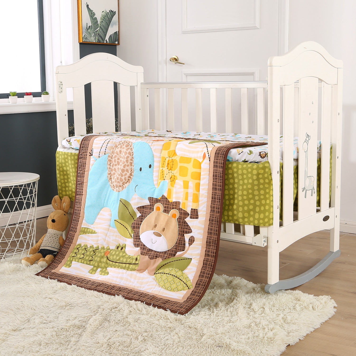 3 Piece Crib Bedding Set Baby Boys Girls Kid Nursery Crib Comforter Skirt Sheet - Picture 14 of 63