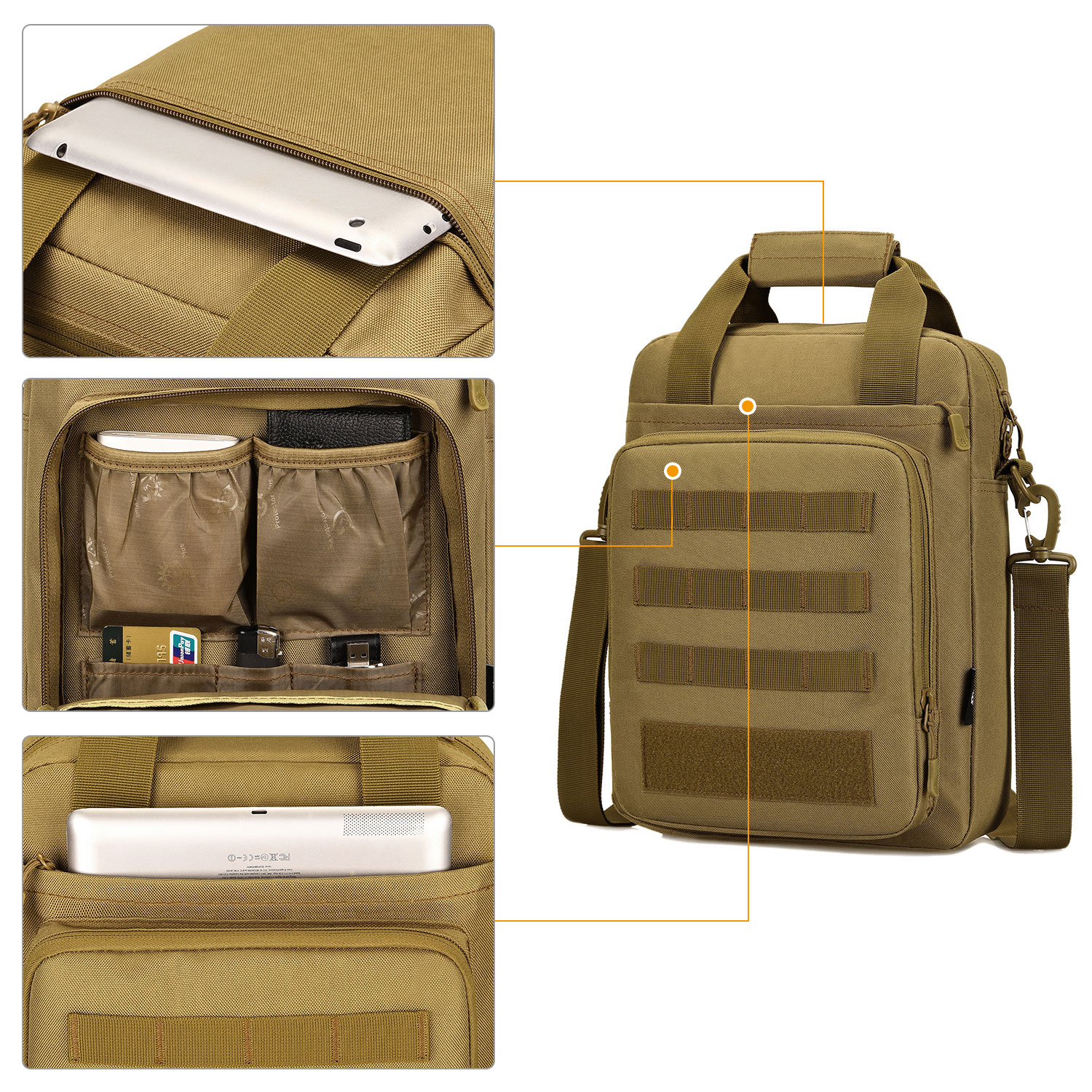 Herren-Schultertasche taktische Aktentasche strapazierfähig Molle Kuriertasche Handtasche - Bild 20 von 24