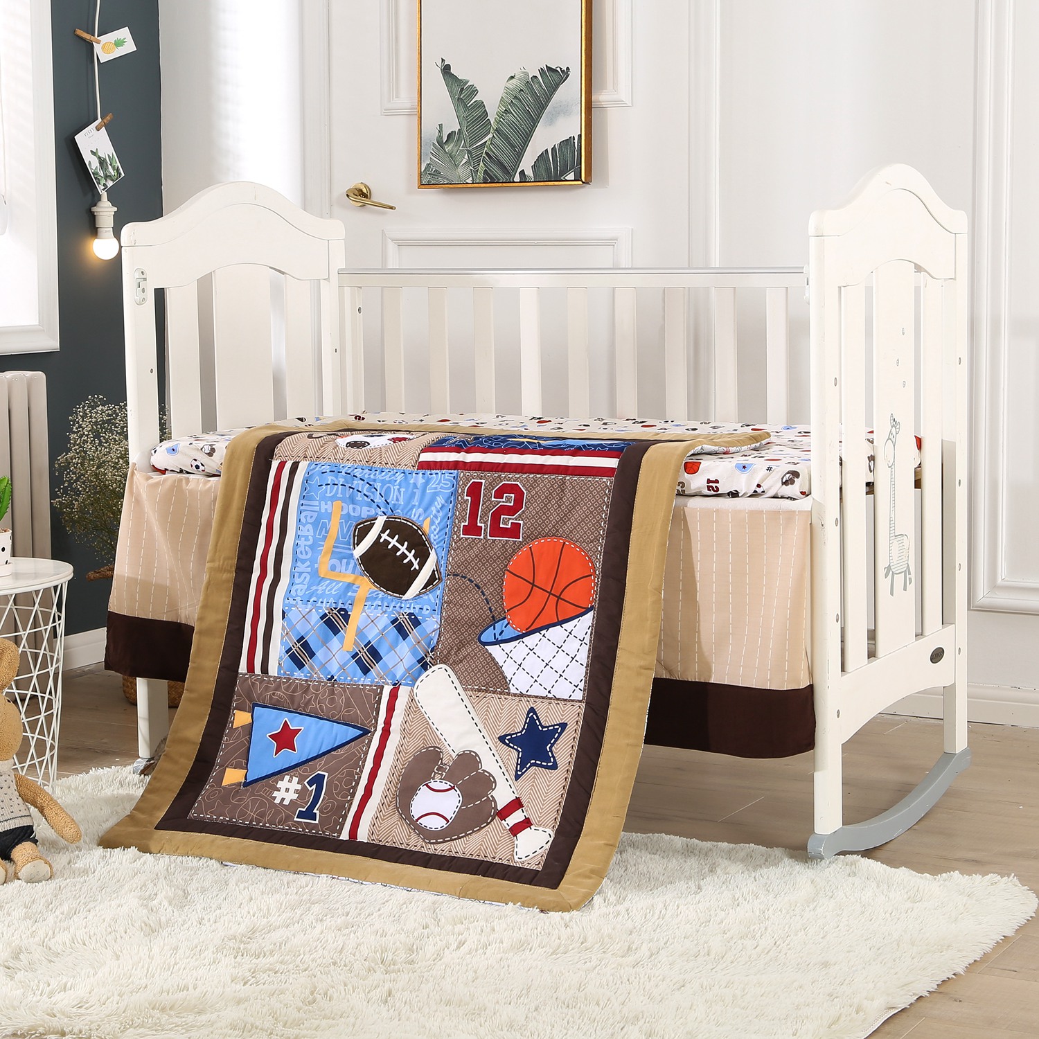 3 Piece Crib Bedding Set Baby Boys Girls Kid Nursery Crib Comforter Skirt Sheet - Picture 23 of 63