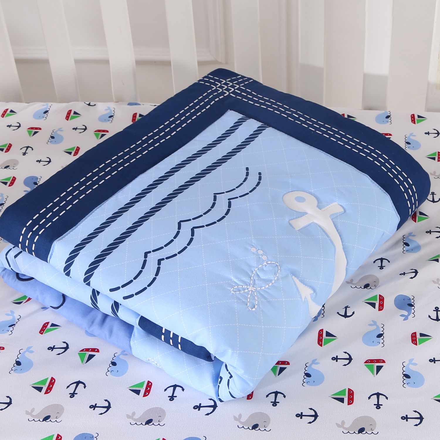 3 Piece Crib Bedding Set Baby Boys Girls Kid Nursery Crib Comforter Skirt Sheet - Picture 48 of 63