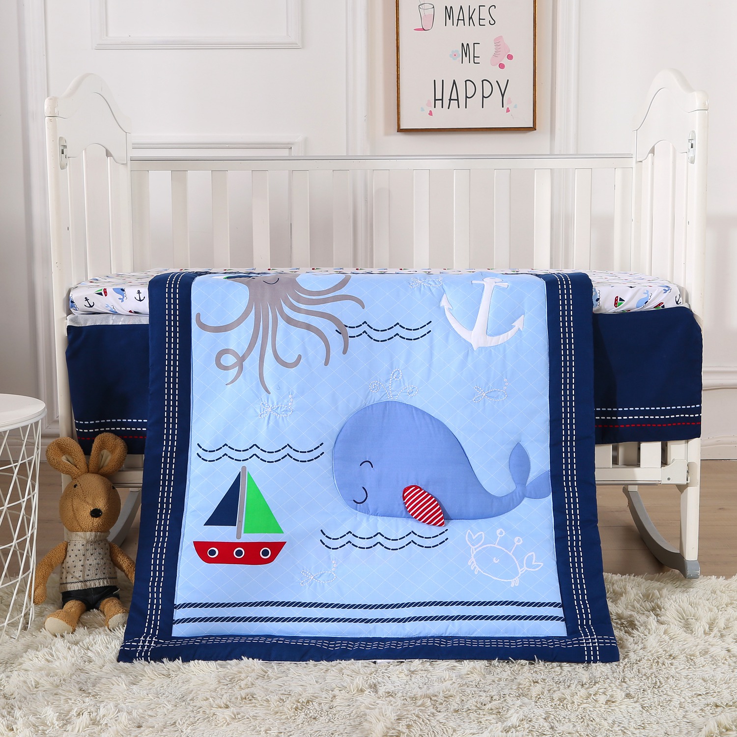 3 Piece Crib Bedding Set Baby Boys Girls Kid Nursery Crib Comforter Skirt Sheet - Picture 45 of 63