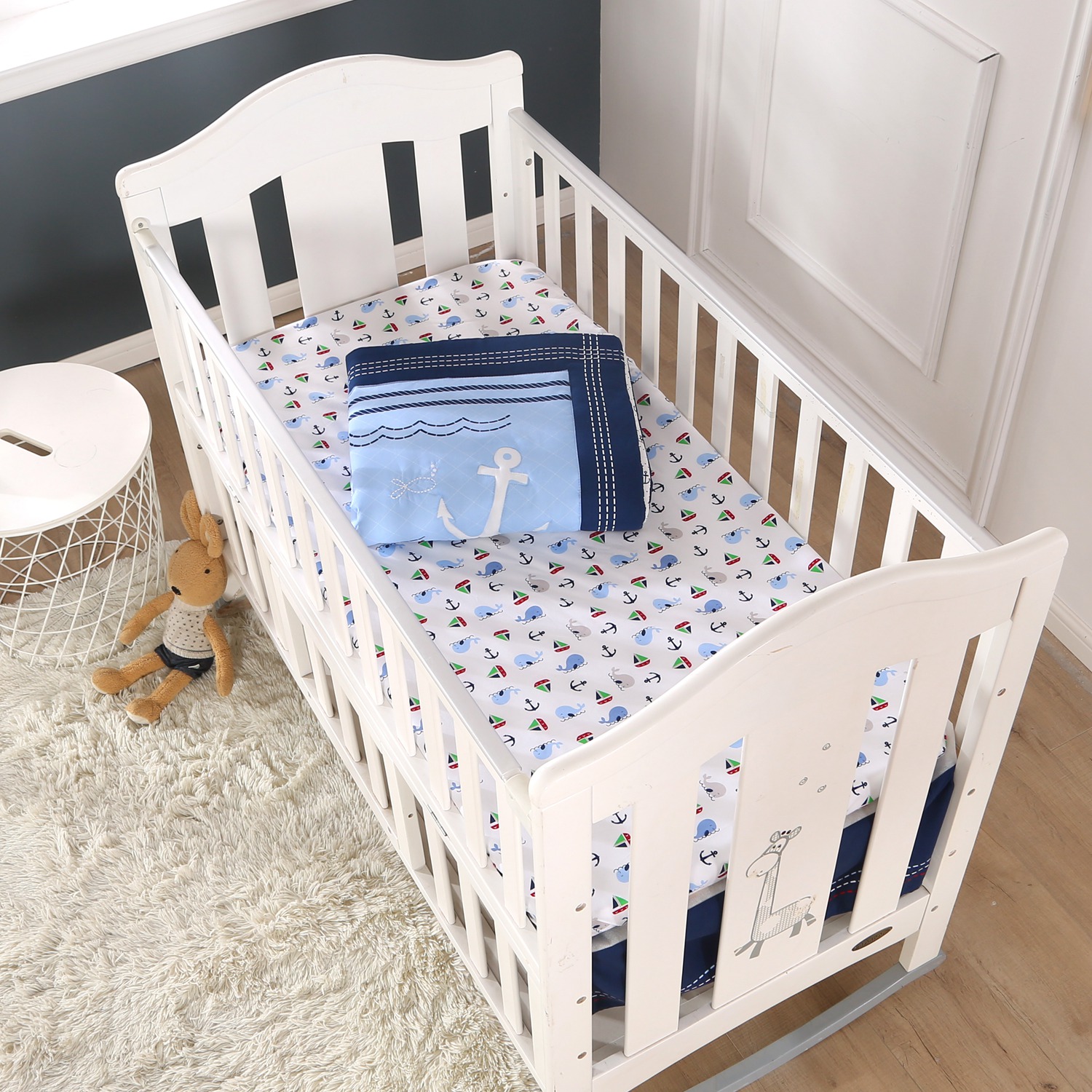 3 Piece Crib Bedding Set Baby Boys Girls Kid Nursery Crib Comforter Skirt Sheet - Picture 49 of 63