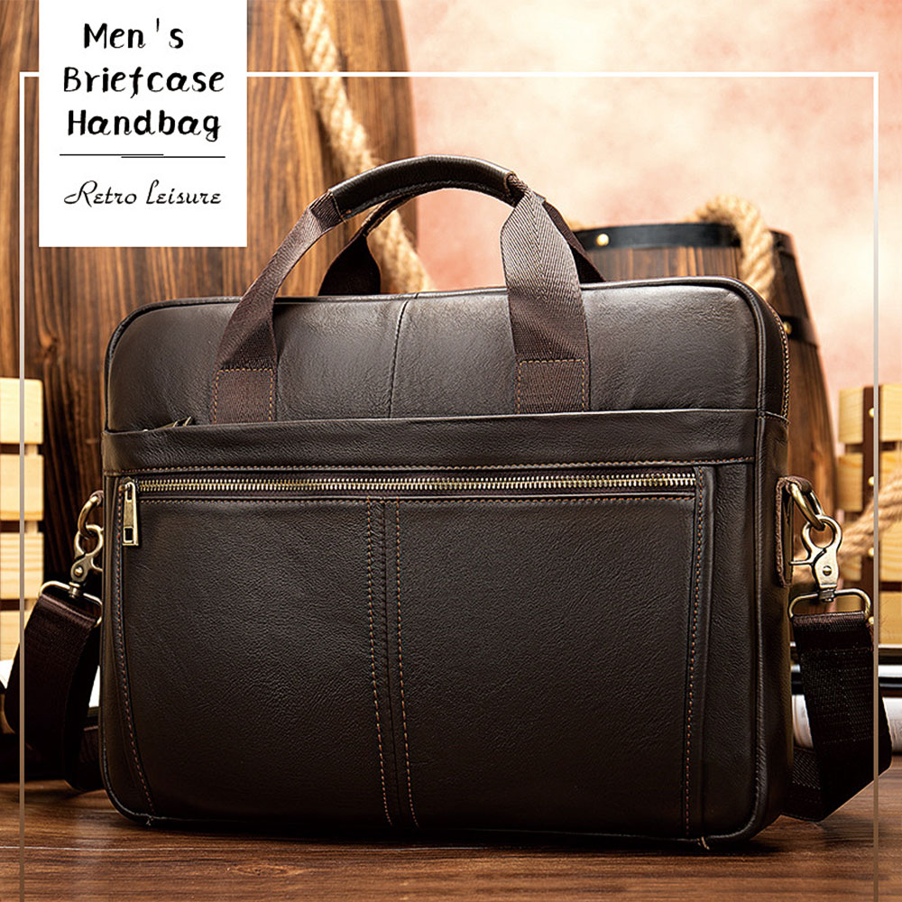 Vintage Men Briefcase Genuine Leather Shoulder Bag Laptop Bag Case Messenger Bag - Picture 12 of 47