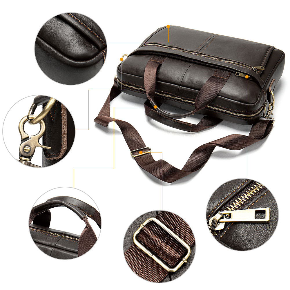 Vintage Men Briefcase Genuine Leather Shoulder Bag Laptop Bag Case Messenger Bag - Picture 14 of 47
