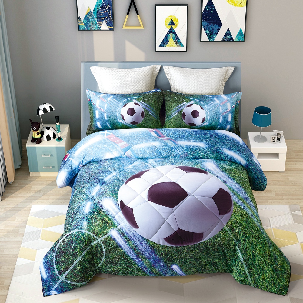 3D Soccer Comforter Set Green Playground Kids Soccer Bedding Sets 5 Piece - Picture 18 of 27