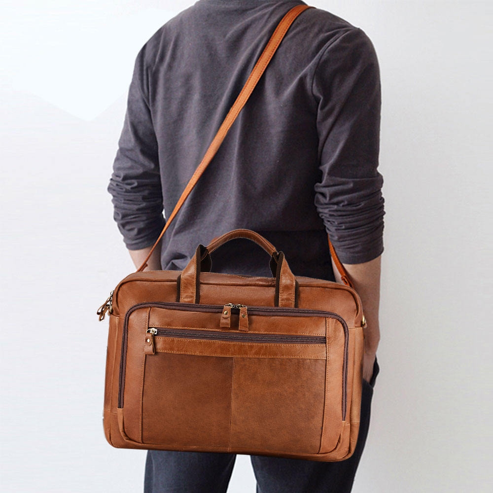 Vintage Men Briefcase Genuine Leather Shoulder Bag Laptop Bag Case Messenger Bag - Picture 25 of 47