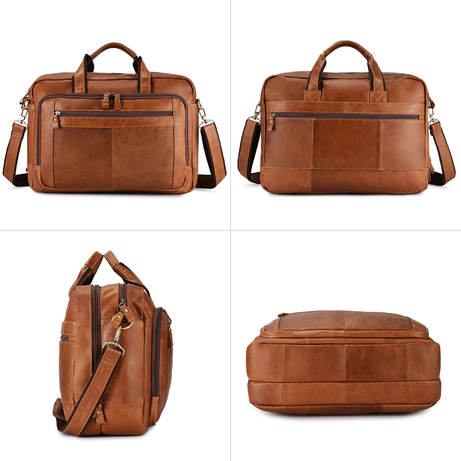 Vintage Men Briefcase Genuine Leather Shoulder Bag Laptop Bag Case Messenger Bag - Picture 21 of 47