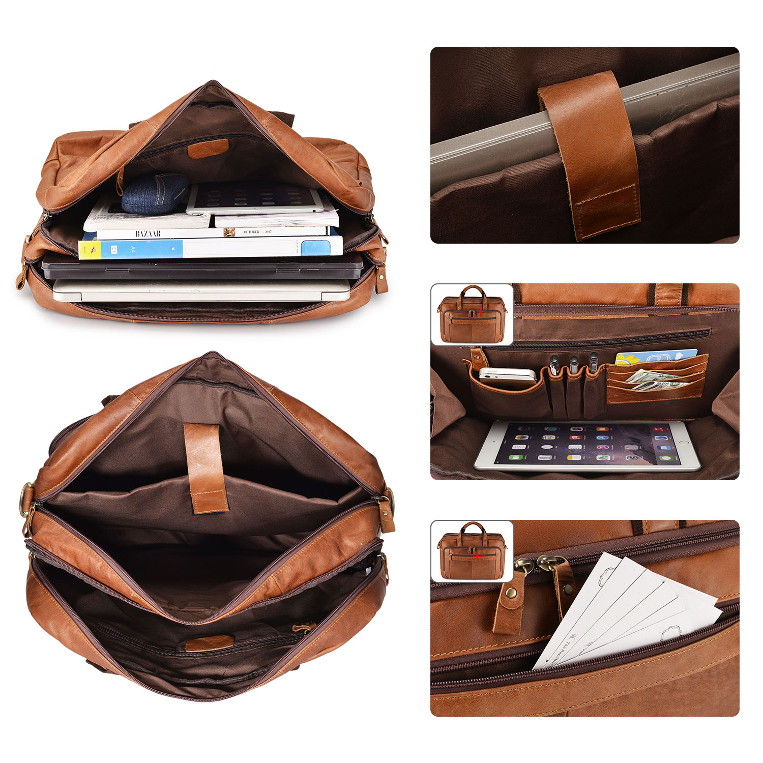 Vintage Men Briefcase Genuine Leather Shoulder Bag Laptop Bag Case Messenger Bag - Picture 24 of 47