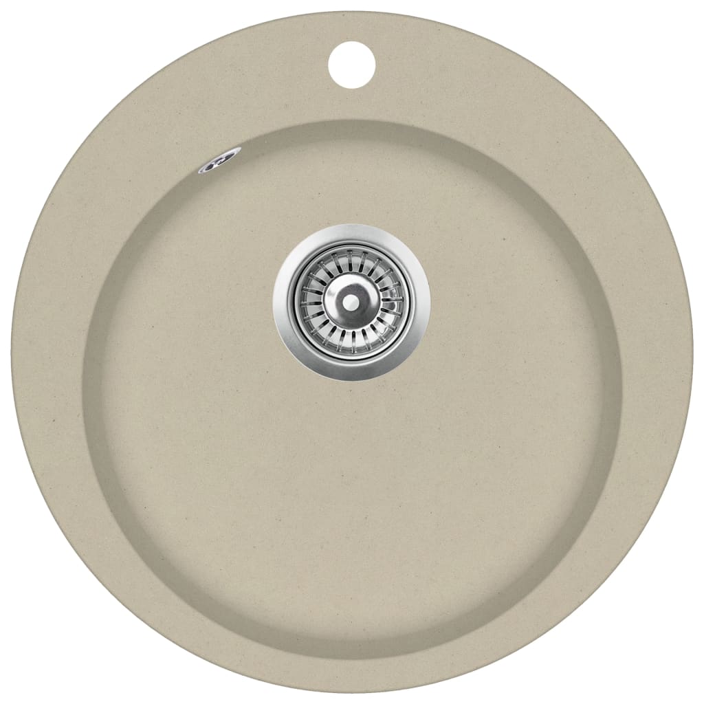 Granite Kitchen Sink Single Basin Round Bowl Overmount with Basket Strainer - Picture 14 of 14
