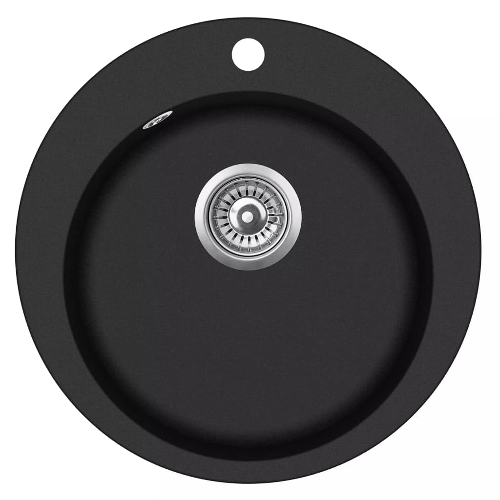 Granite Kitchen Sink Single Basin Round Bowl Overmount with Basket Strainer - Picture 11 of 14