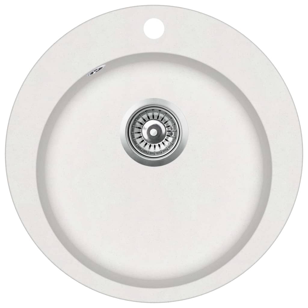 Granite Kitchen Sink Single Basin Round Bowl Overmount with Basket Strainer - Picture 13 of 14