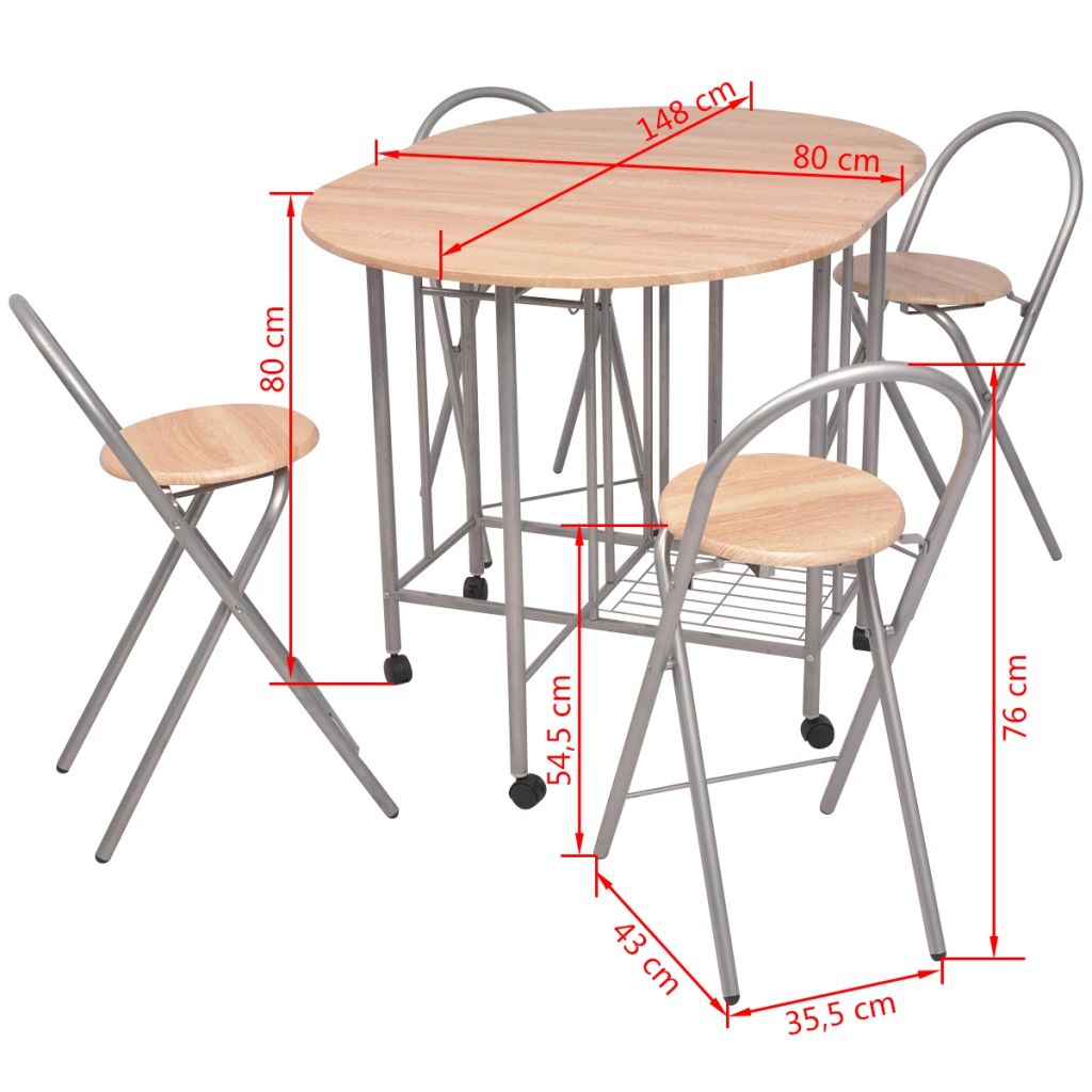 Folding Dining Set Table and 4 Chair MDF Kitchen Breakfast Dining Room Furniture - Picture 13 of 14