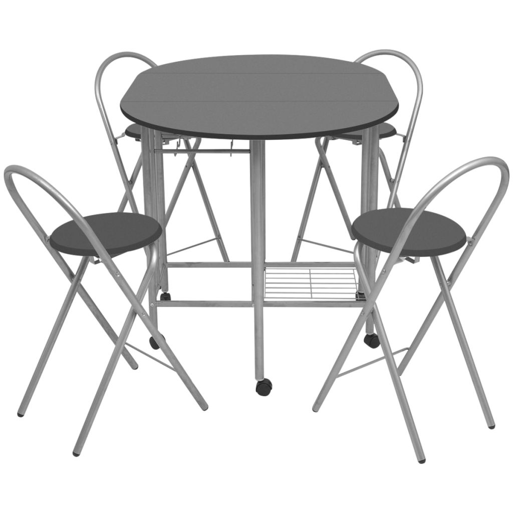 Folding Dining Set Table and 4 Chair MDF Kitchen Breakfast Dining Room Furniture - Picture 4 of 14