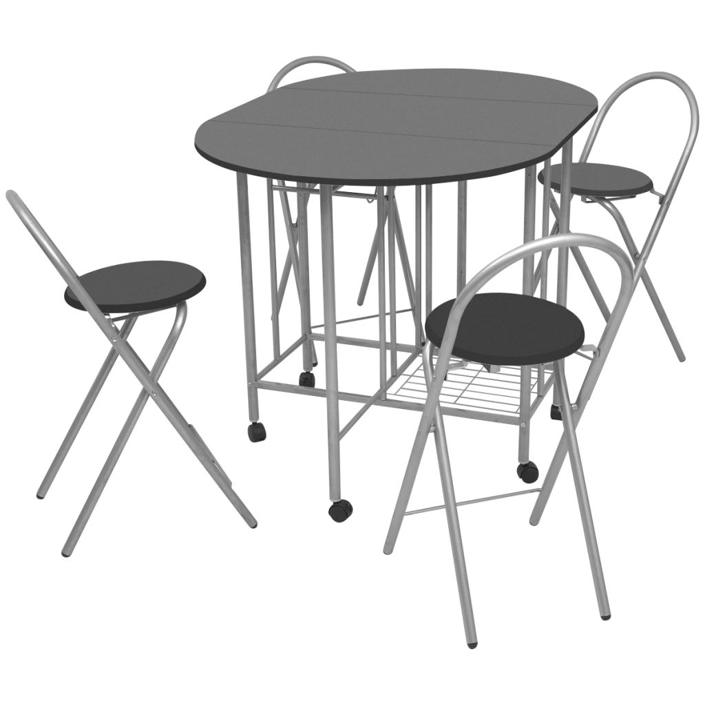 Folding Dining Set Table and 4 Chair MDF Kitchen Breakfast Dining Room Furniture - Picture 2 of 14