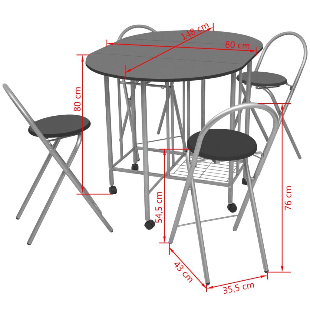 Folding Dining Set Table and 4 Chair MDF Kitchen Breakfast Dining Room Furniture - Picture 7 of 14