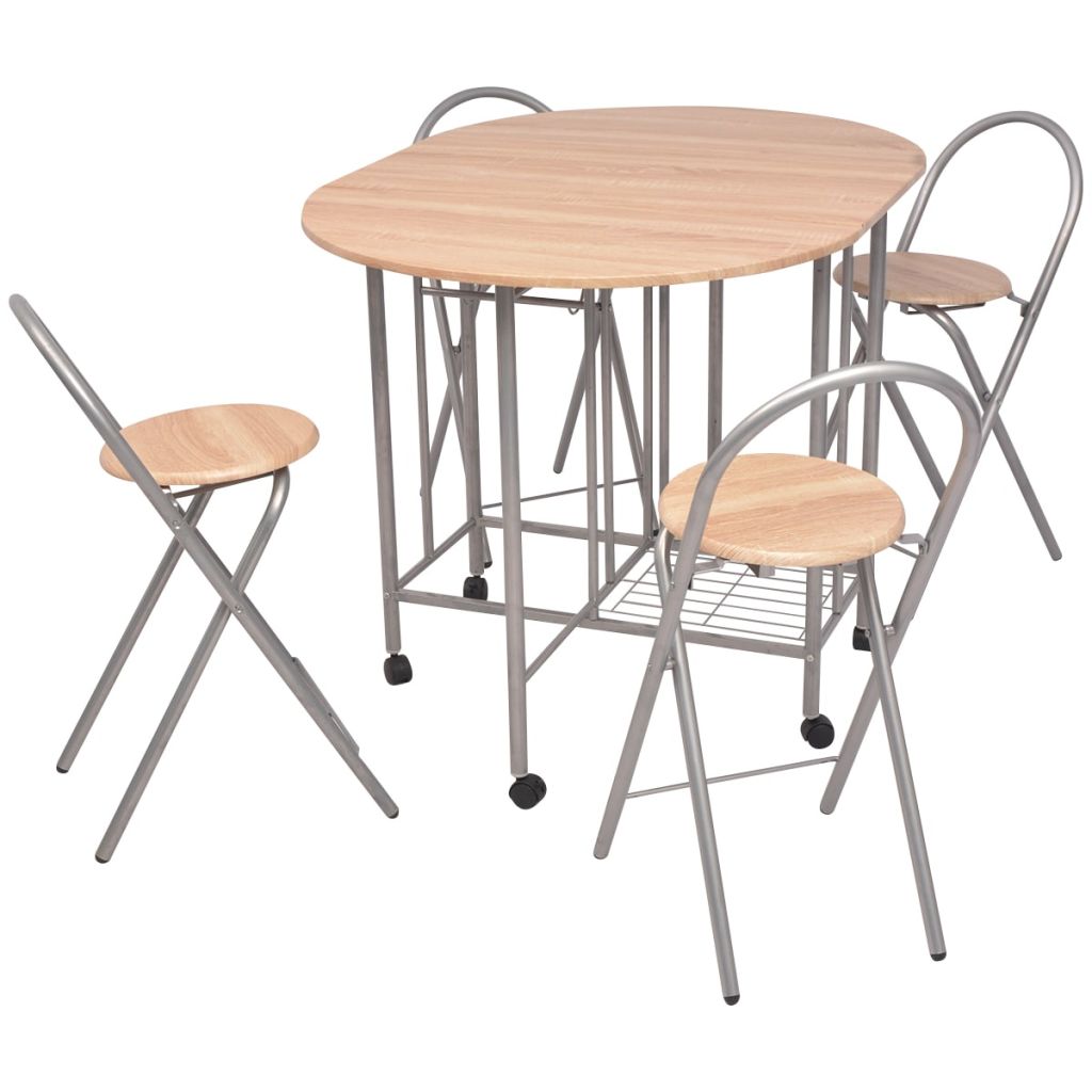 Folding Dining Set Table and 4 Chair MDF Kitchen Breakfast Dining Room Furniture - Picture 9 of 14