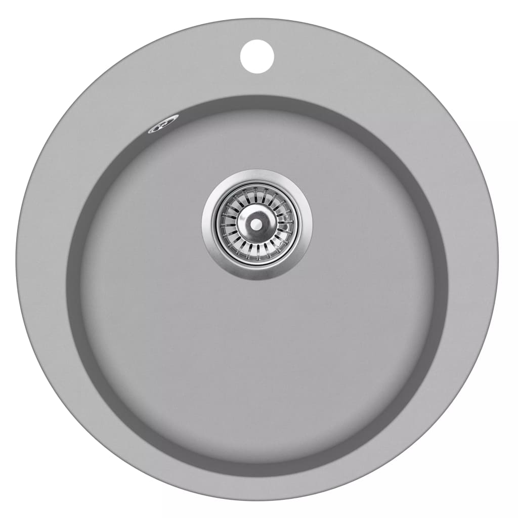 Granite Kitchen Sink Single Basin Round Bowl Overmount with Basket Strainer - Picture 12 of 14