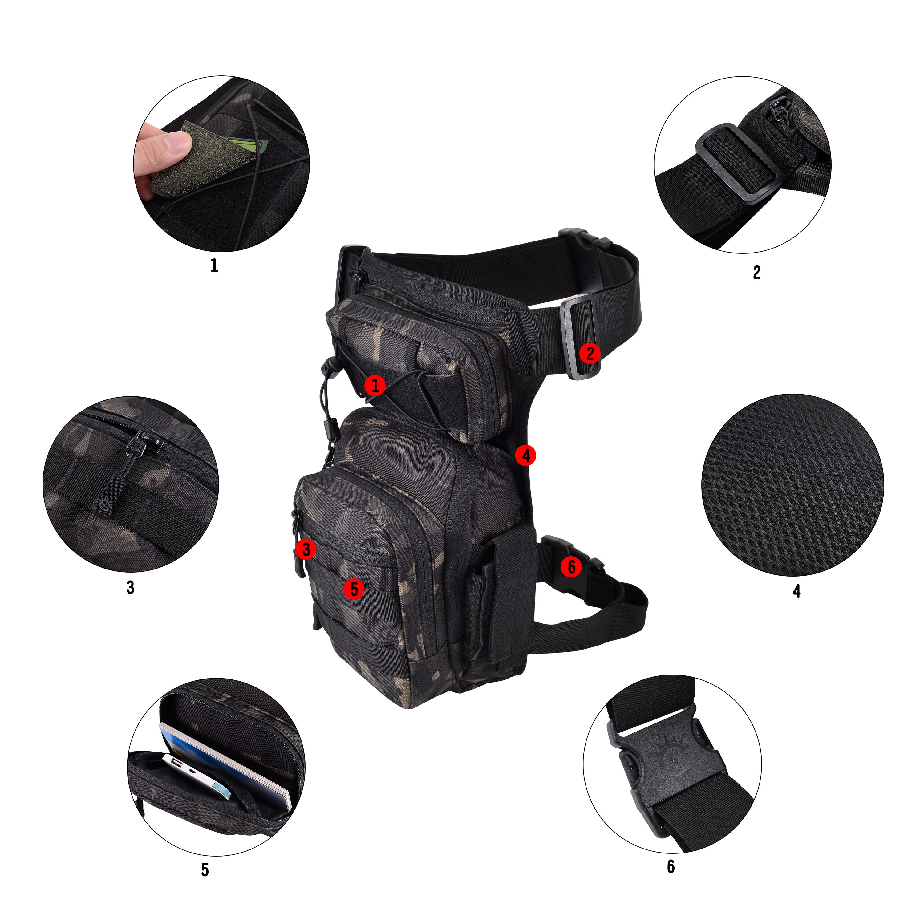 Huntvp Tactical Molle Drop Leg Bag Waist Bags Outdoor For Cycling Camping Hiking - Picture 8 of 19