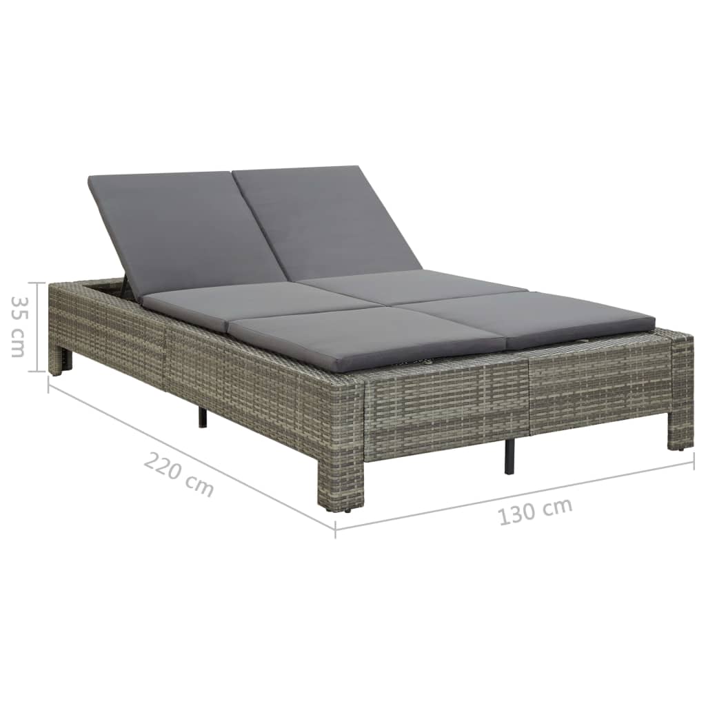 Sonnenliege Tagesbett Poly Rattan Doppelliege Gartenliege 2-Personen Liege - Bild 12 von 41