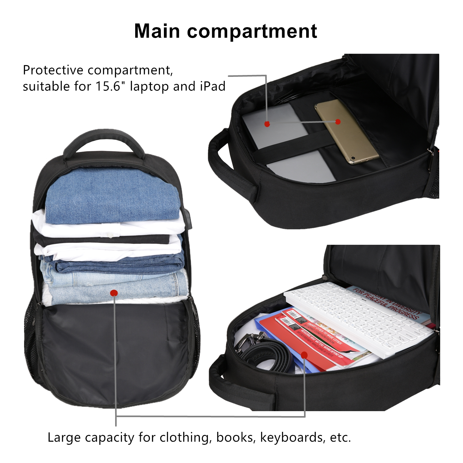 Mens Laptop Backpack Waterproof Large Rucksack Notebook Travel School Bag Black - Picture 32 of 77