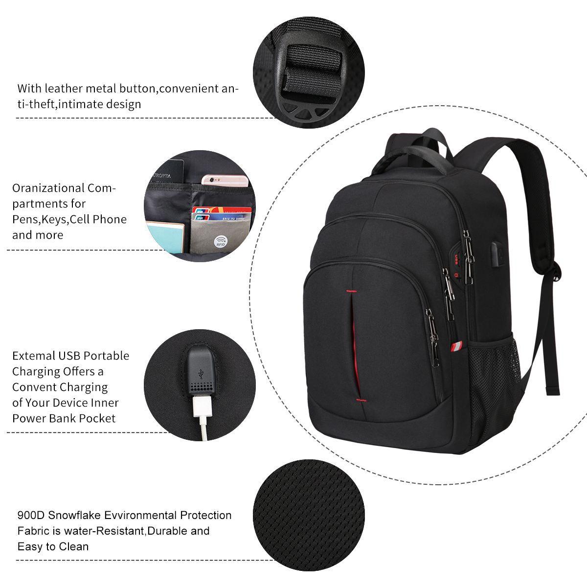 Mens Laptop Backpack Waterproof Large Rucksack Notebook Travel School Bag Black - Picture 27 of 77