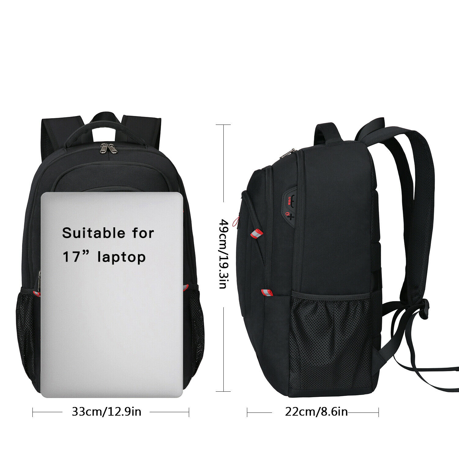 Mens Laptop Backpack Waterproof Large Rucksack Notebook Travel School Bag Black - Picture 5 of 77