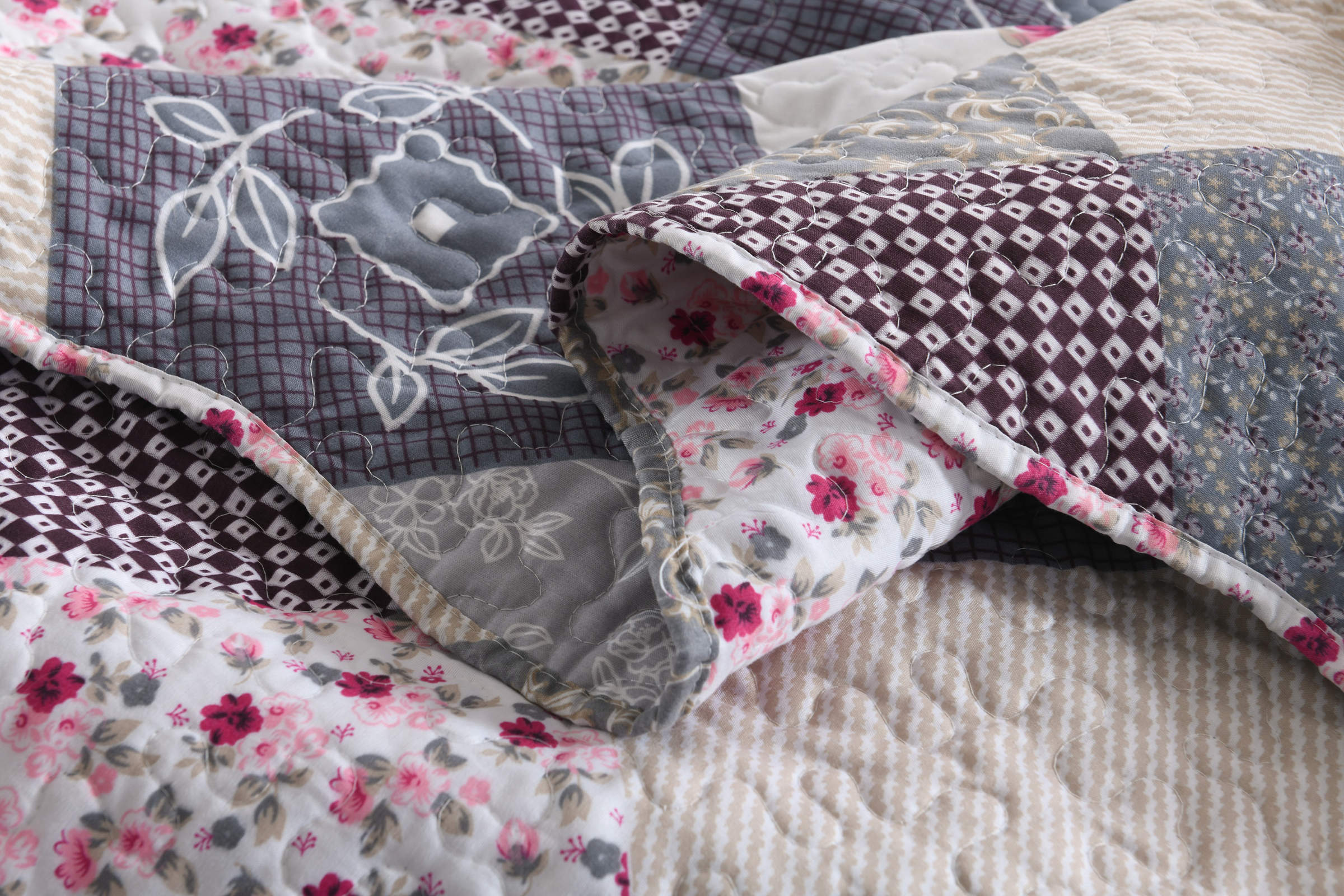 3 Piece Vintage Quilt Set Reversible Quilt Bedspread Bedding Set Queen King Size - Picture 32 of 36