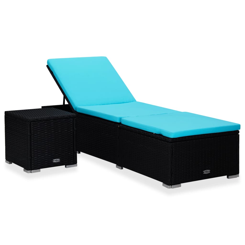 Sonnenliege mit Auflage & Teetisch Gartenliege Liegestuhl Relaxliege Rattan Neu - Bild 22 von 28
