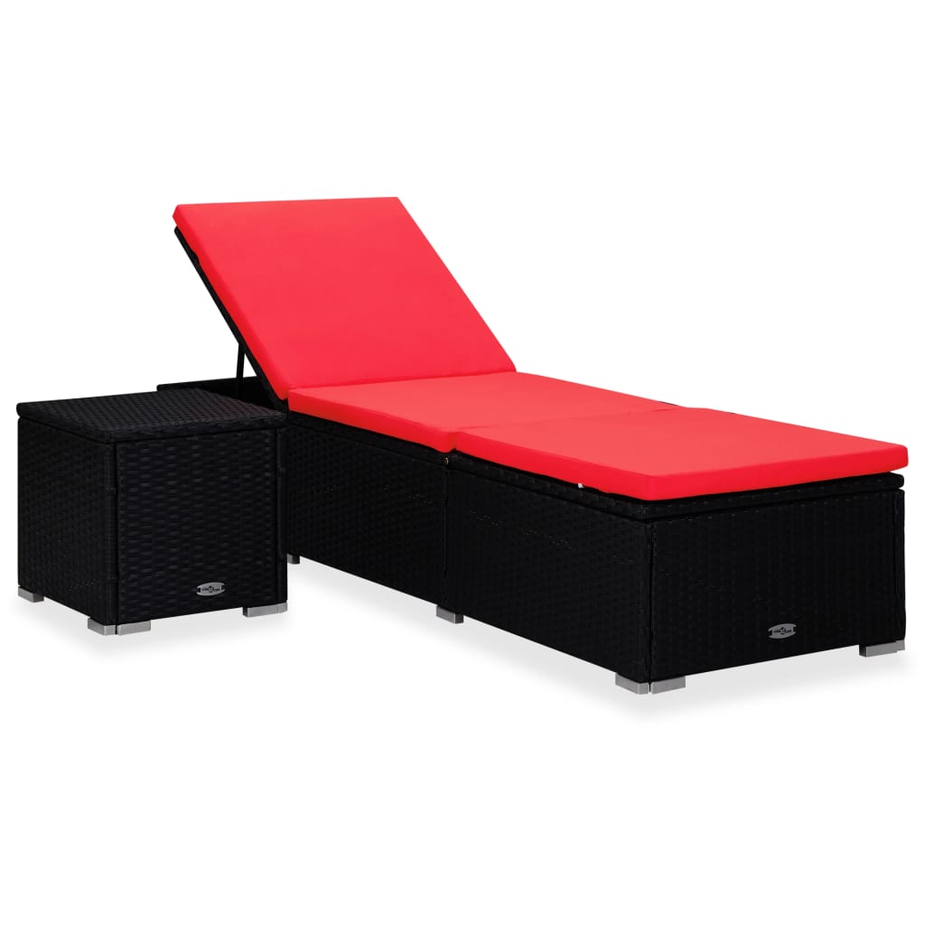 Sonnenliege mit Auflage & Teetisch Gartenliege Liegestuhl Relaxliege Rattan Neu - Bild 23 von 28