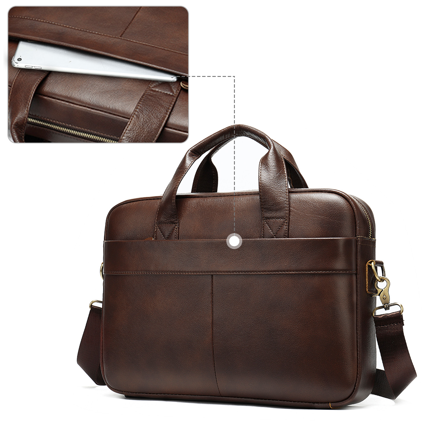 Vintage Men Briefcase Genuine Leather Shoulder Bag Laptop Bag Case Messenger Bag - Picture 42 of 47