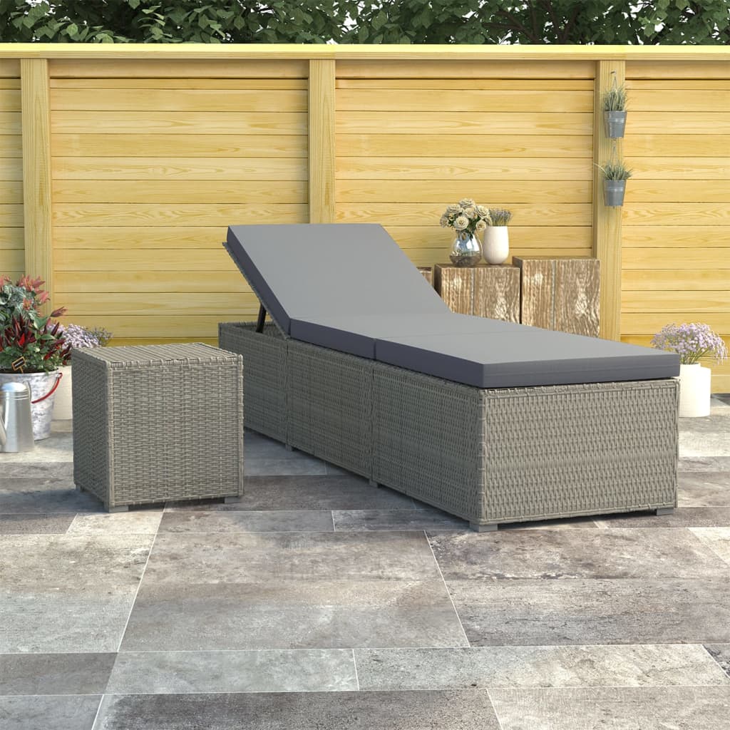 Sonnenliege mit Auflage & Teetisch Gartenliege Liegestuhl Relaxliege Rattan Neu - Bild 24 von 28