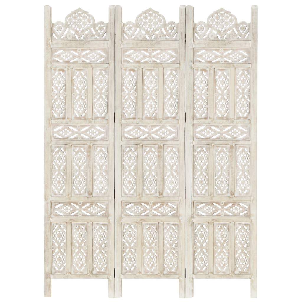 Hand Carved Room Divider Solid Mango Wood Folding Room Partition Privacy Screen
