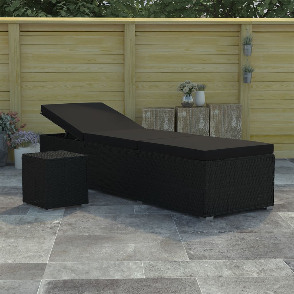 Sonnenliege mit Auflage & Teetisch Gartenliege Liegestuhl Relaxliege Rattan Neu - Bild 28 von 28