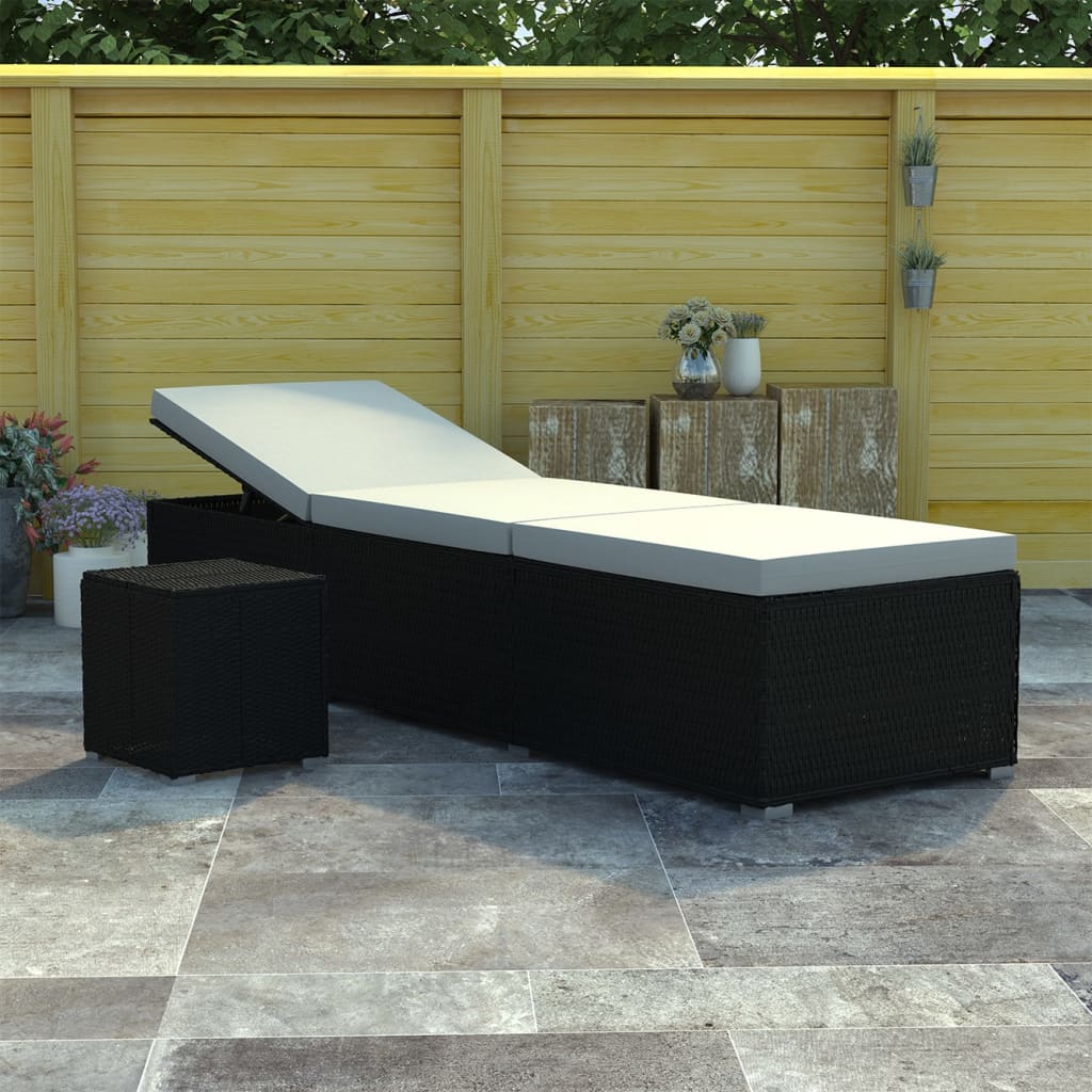Sonnenliege mit Auflage & Teetisch Gartenliege Liegestuhl Relaxliege Rattan Neu - Bild 26 von 28