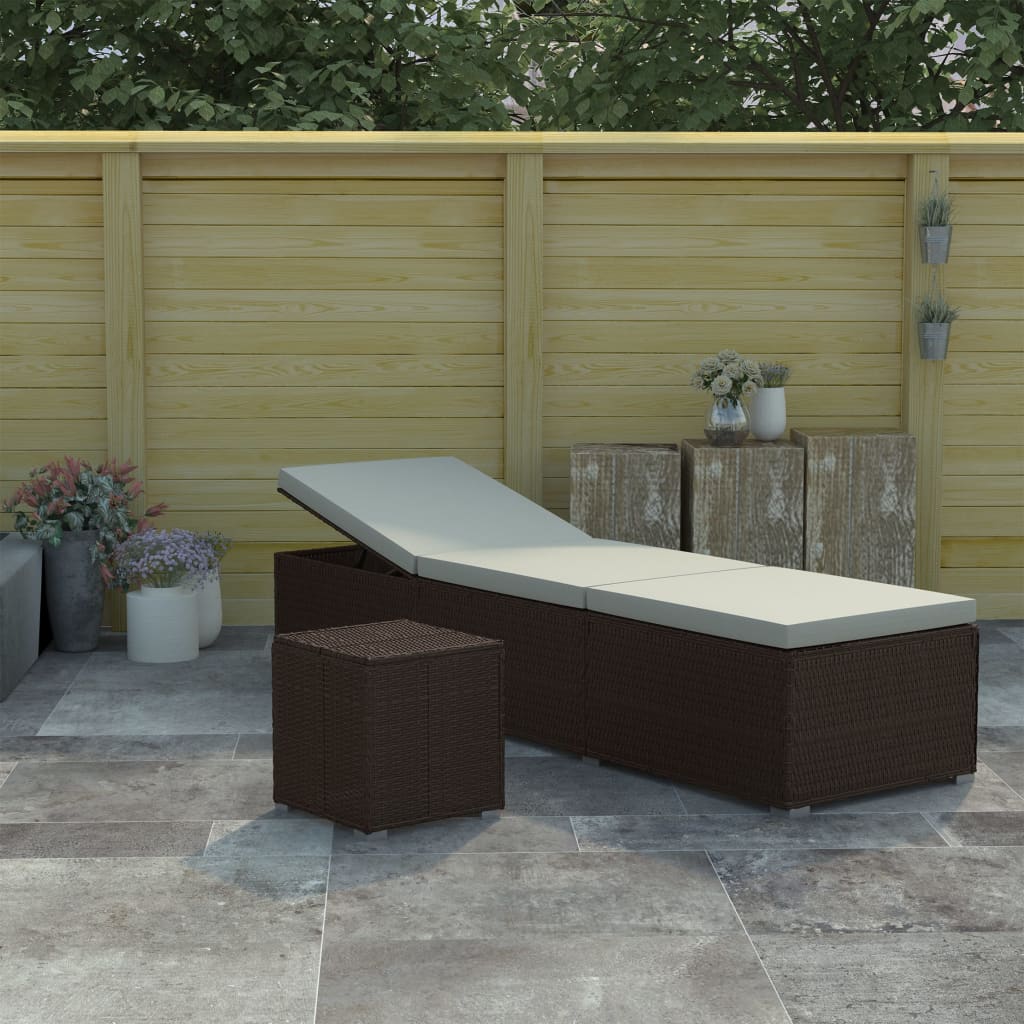Sonnenliege mit Auflage & Teetisch Gartenliege Liegestuhl Relaxliege Rattan Neu - Bild 25 von 28