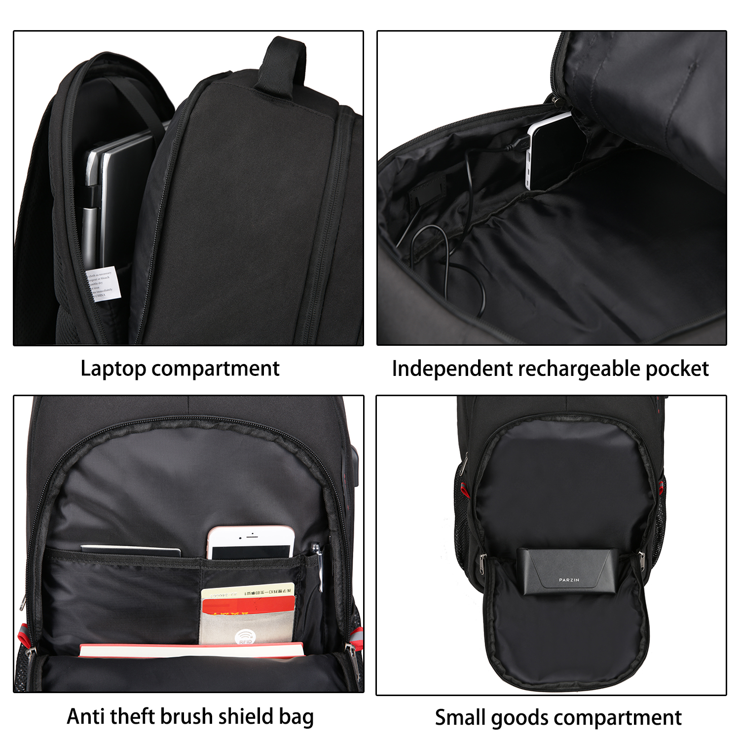 Mens Laptop Backpack Waterproof Large Rucksack Notebook Travel School Bag Black - Picture 44 of 77
