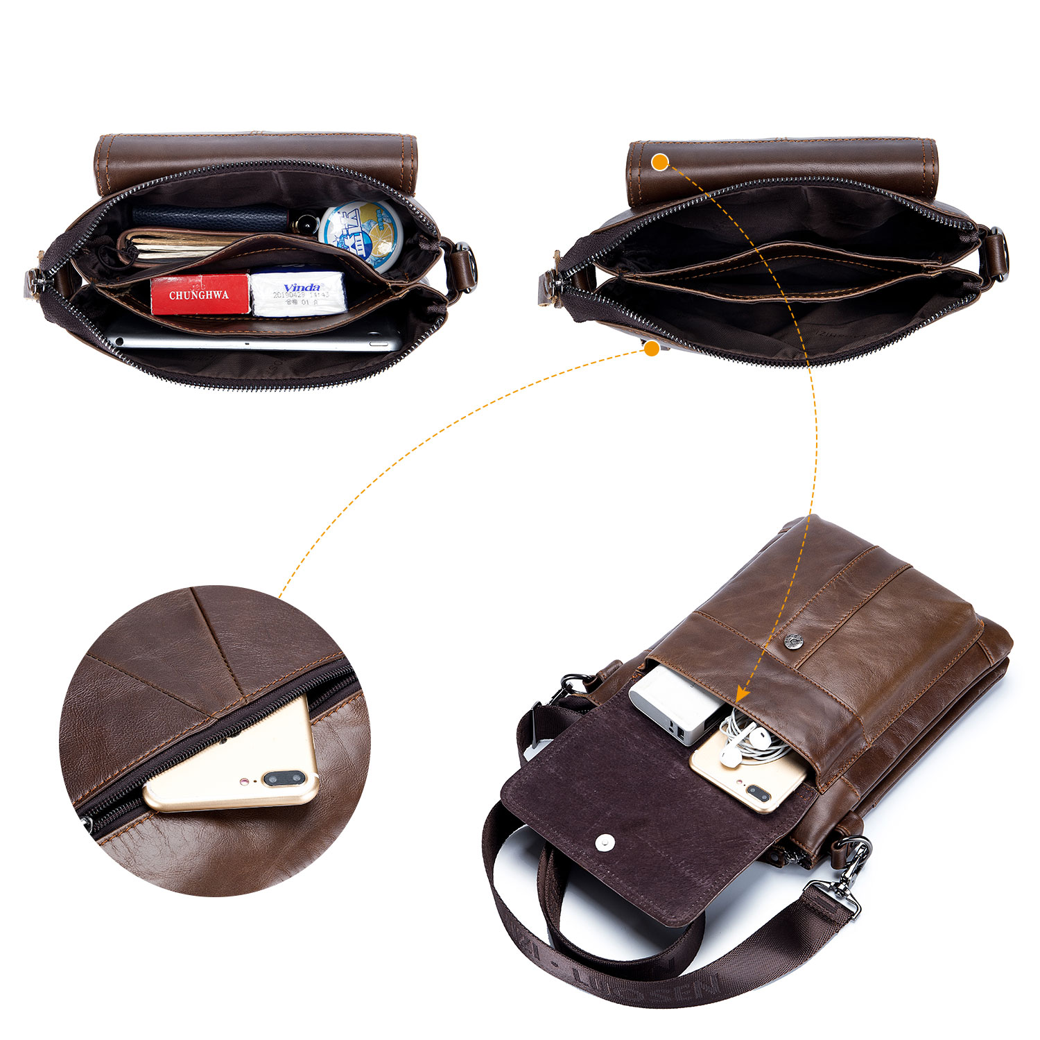 Vintage Men Messenger Shoulder Bag Genuine Leather Crossbody Business Handbag - Picture 22 of 25