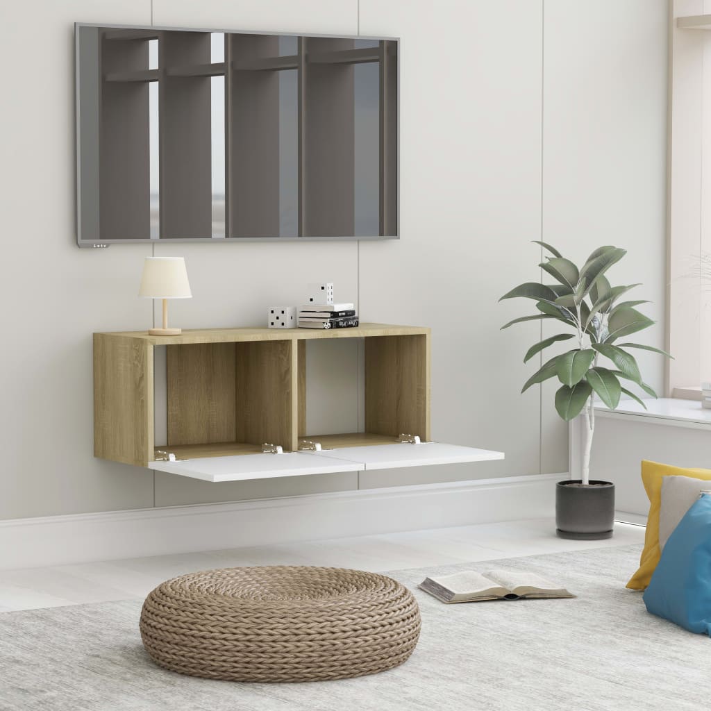 80/100/120cm Wall Mounted TV Cabinet Unit Floating Stand Storage Cupboard - Picture 29 of 85