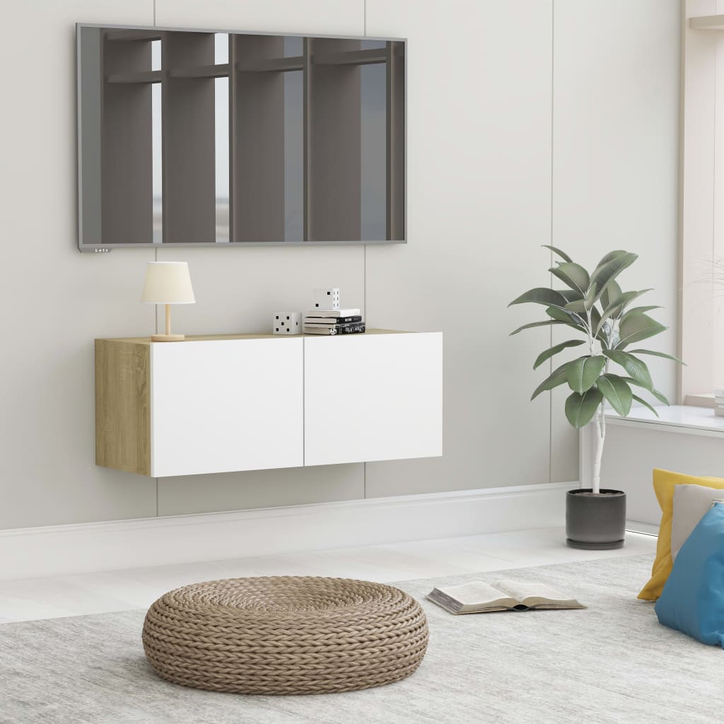 80/100/120cm Wall Mounted TV Cabinet Unit Floating Stand Storage Cupboard - Picture 26 of 85