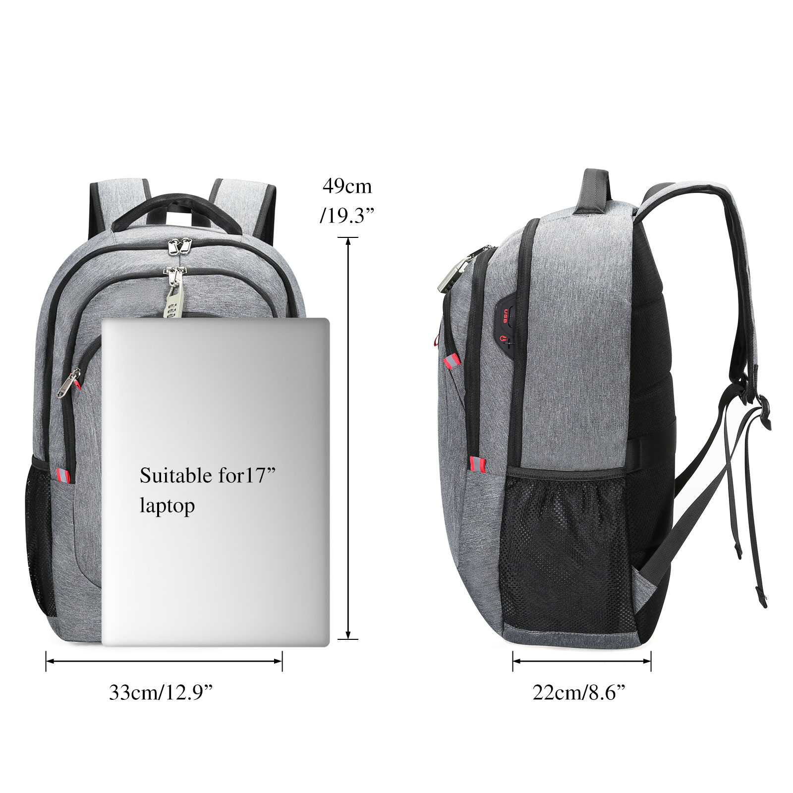 17,3 Zoll Laptop Rucksack Wasserdicht Schulrucksack Großer Sport Reise Business