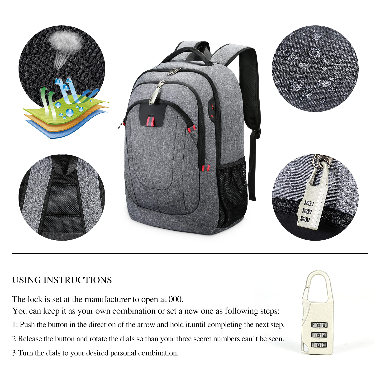 17,3 Zoll Laptop Rucksack Wasserdicht Schulrucksack Großer Sport Reise Business