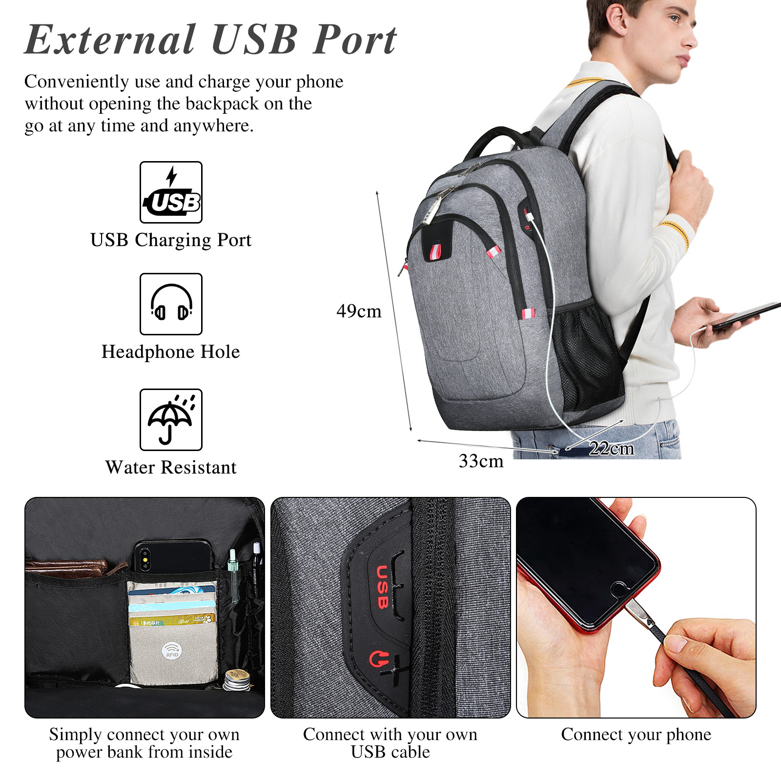 17,3 Zoll Laptop Rucksack Wasserdicht Schulrucksack Großer Sport Reise Business
