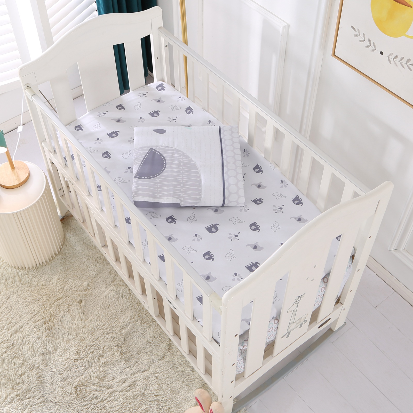 3 Piece Crib Bedding Set Baby Boys Girls Kid Nursery Crib Comforter Skirt Sheet - Picture 41 of 63
