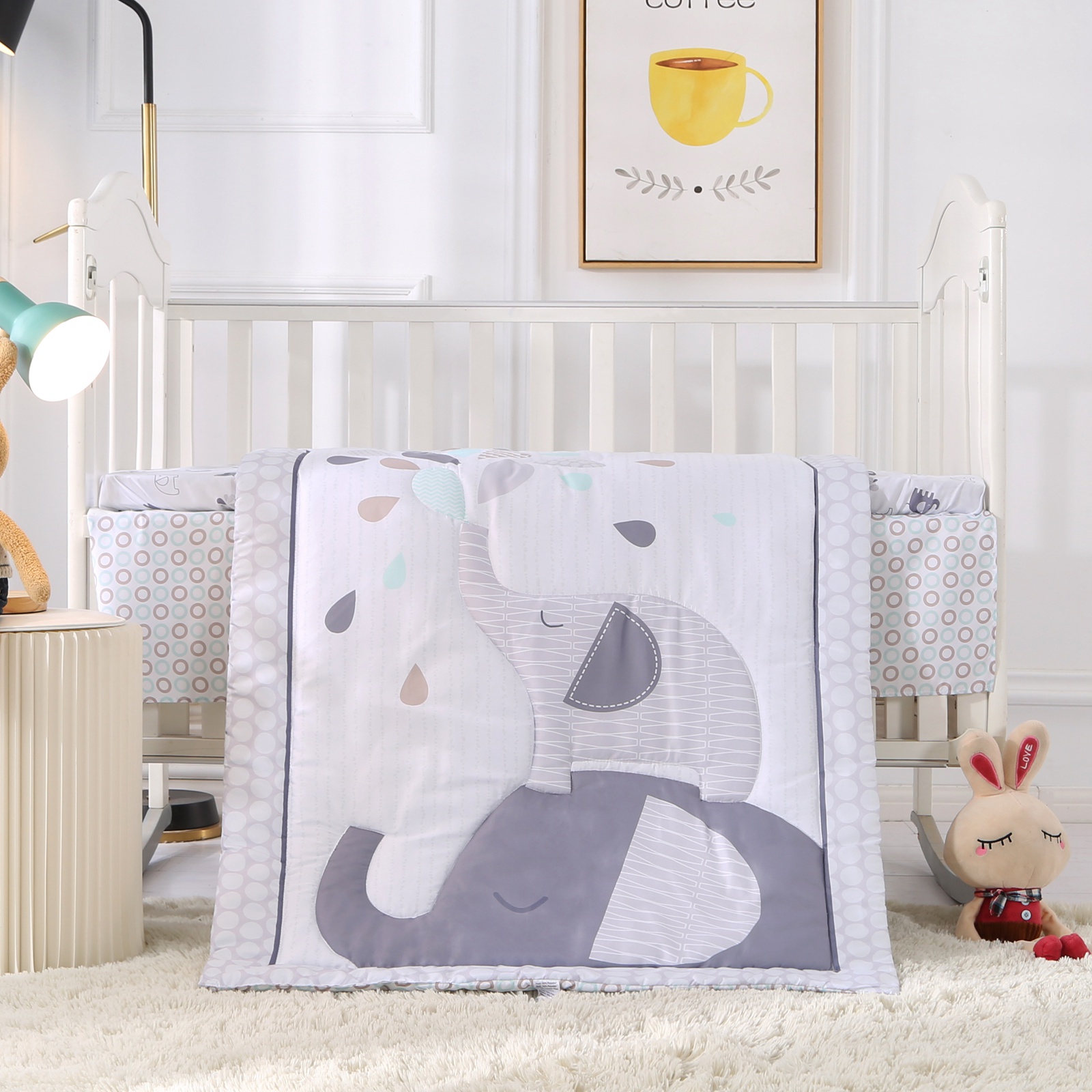 3 Piece Crib Bedding Set Baby Boys Girls Kid Nursery Crib Comforter Skirt Sheet - Picture 38 of 63