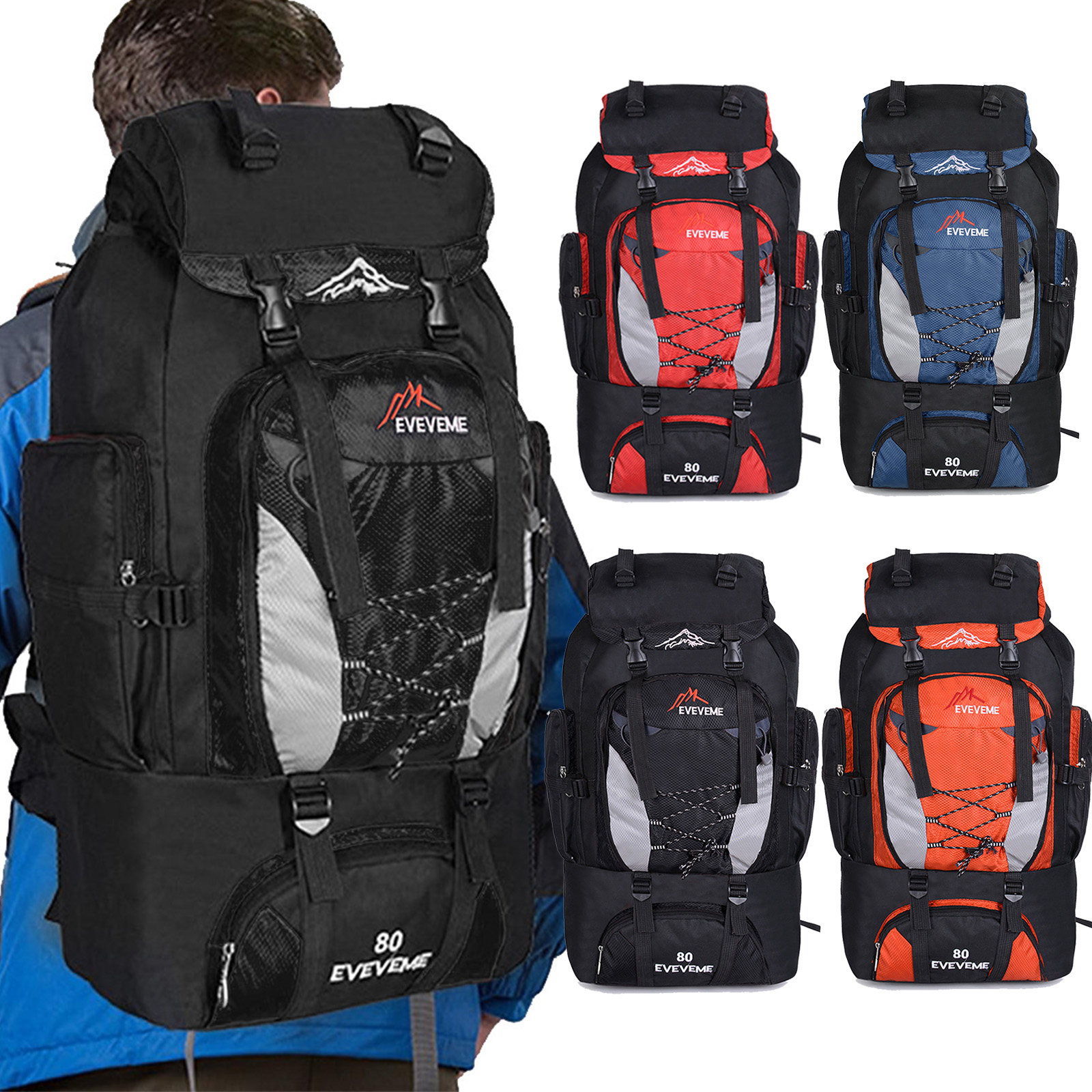 30L 60L 80L 100L Hiking Camping Backpack Waterproof Travel Rucksack Luggage Bag - Picture 21 of 22
